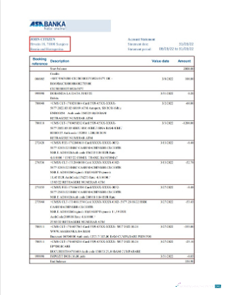 Download Bosnia and Herzegovina ASA Banka bank statement word